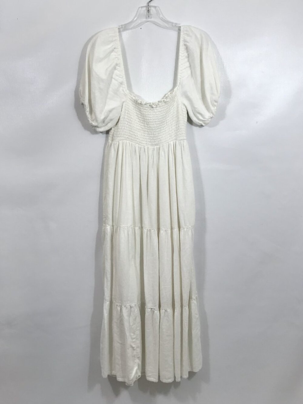 Abercrombie Linen Summer Dress Smocked Puff Sleeve Tiered Boho Midi White M - Picture 7 of 13